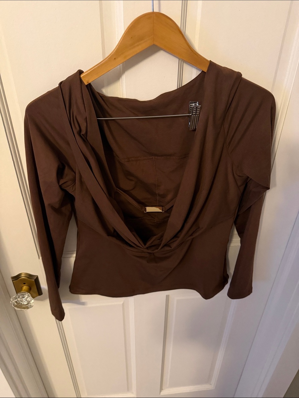 Abercrombie & Fitch Brown Long-Sleeve Drape Neck Women's Top
